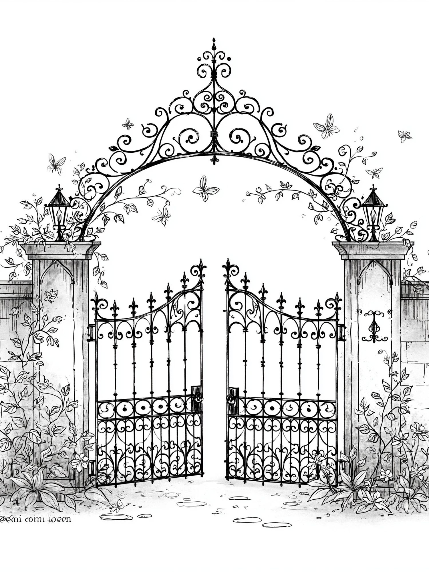 Ornate Garden Gate Illustration Poster. poster detail