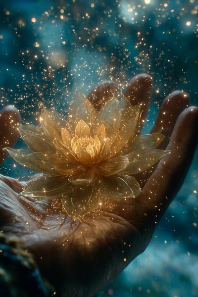 Golden Lotus Hand — Surreal Print. poster print