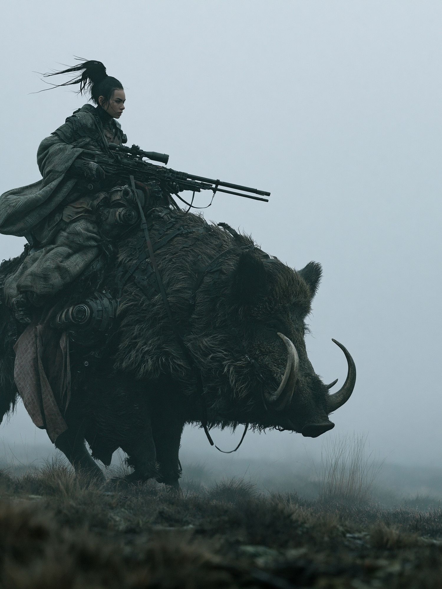 Warrior on Boar Fantasy Print. poster detail