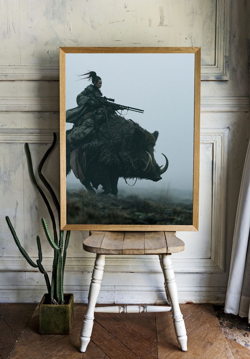 Warrior on Boar Fantasy Print. — room view 1