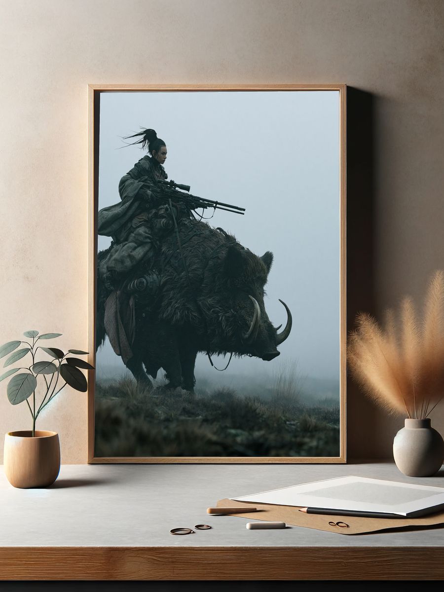 Warrior on Boar Fantasy Print. — room view 2