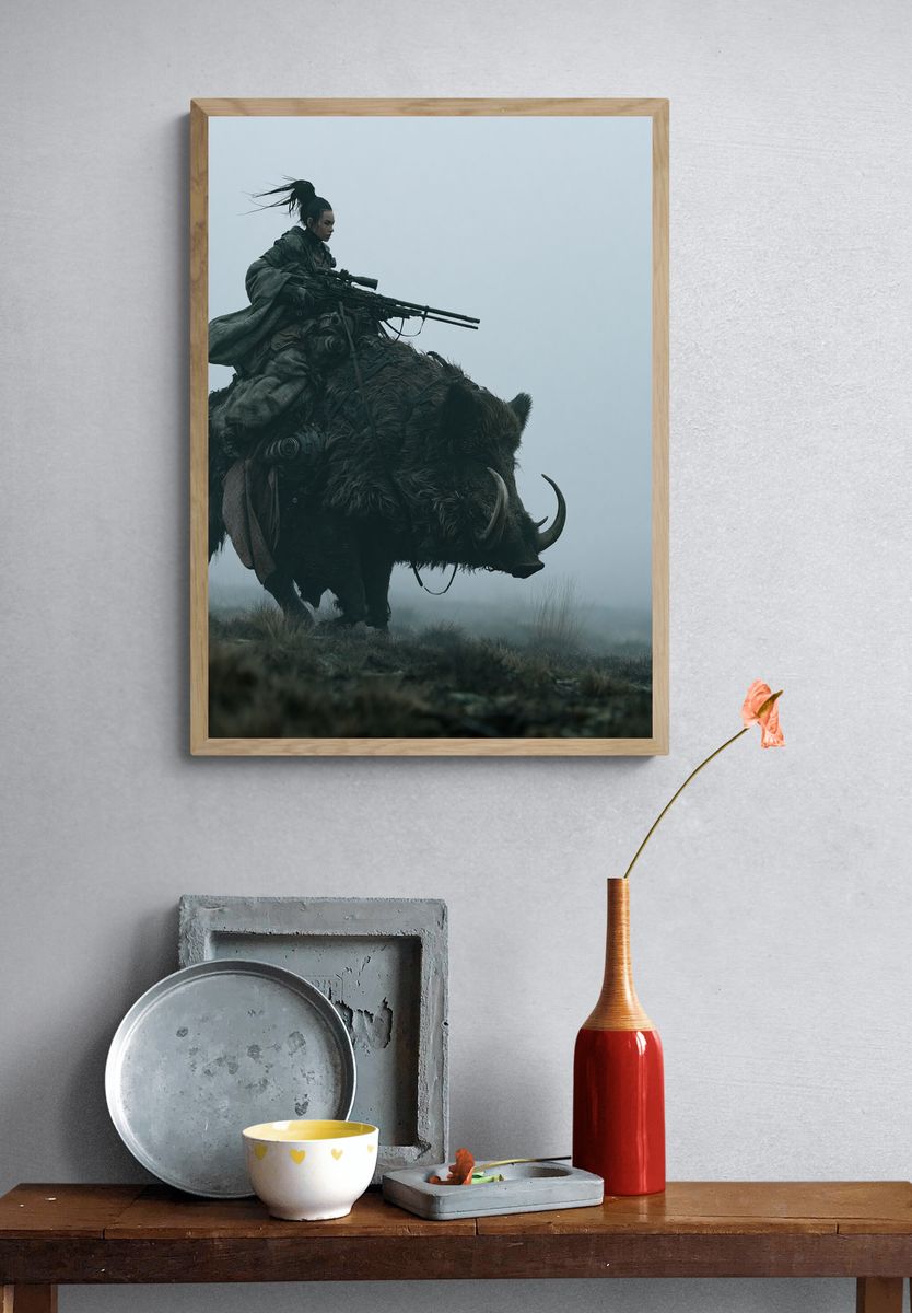 Warrior on Boar Fantasy Print. — room view 3