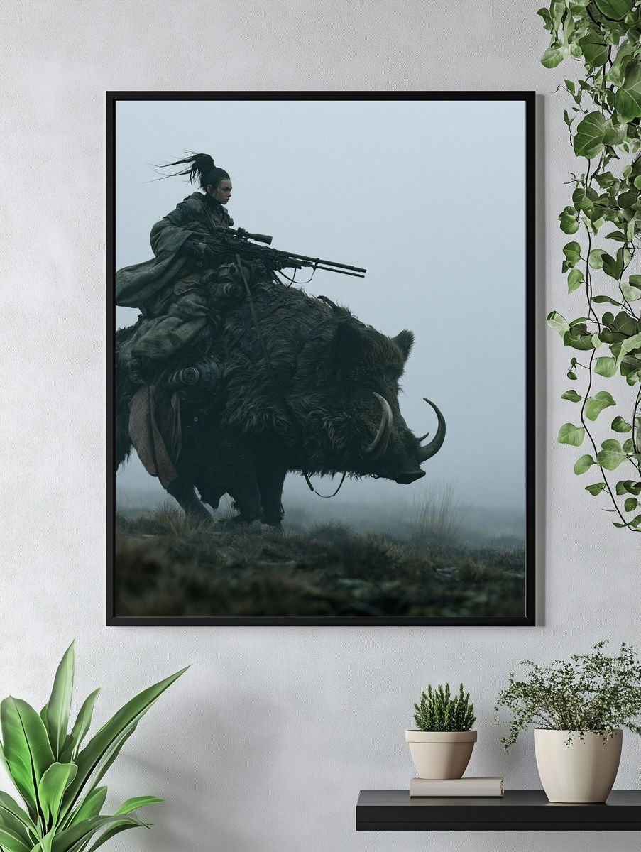 Warrior on Boar Fantasy Print. — room view 4