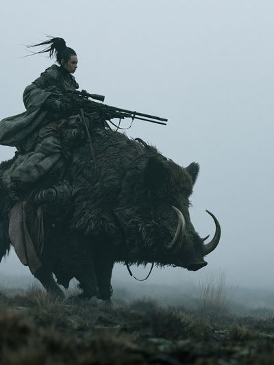 Warrior on Boar Fantasy Print.