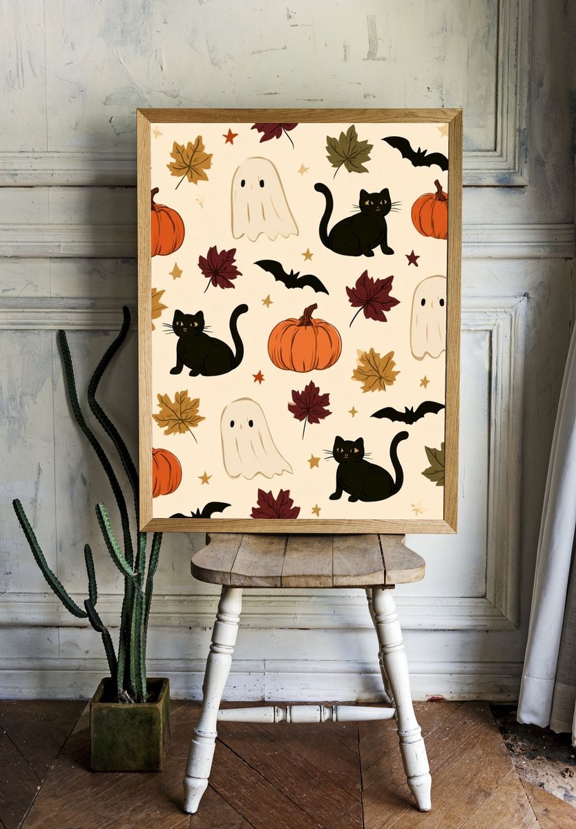Halloween Cats and Pumpkins Poster. — room view 1