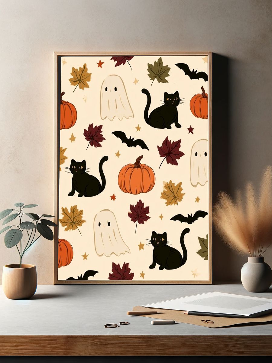 Halloween Cats and Pumpkins Poster. — room view 2