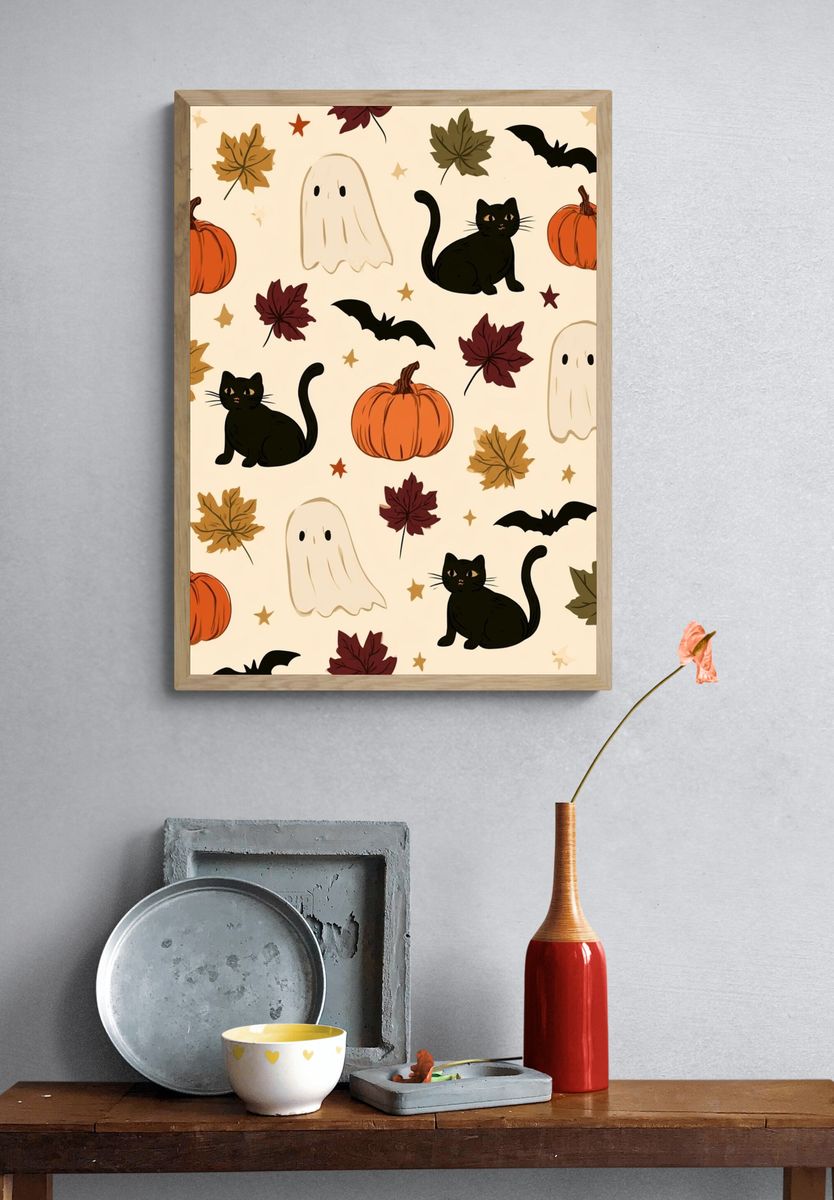 Halloween Cats and Pumpkins Poster. — room view 3