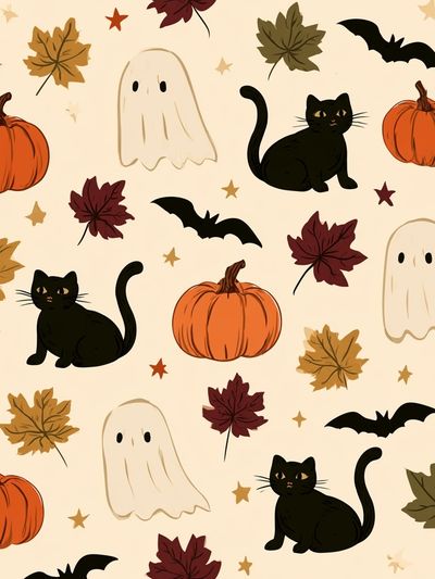 Halloween Cats and Pumpkins Poster.