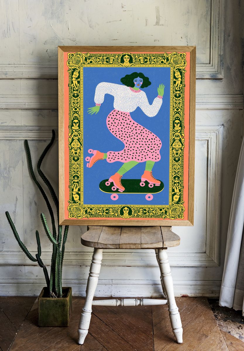 Skateboard Girl Illustration Poster. room preview