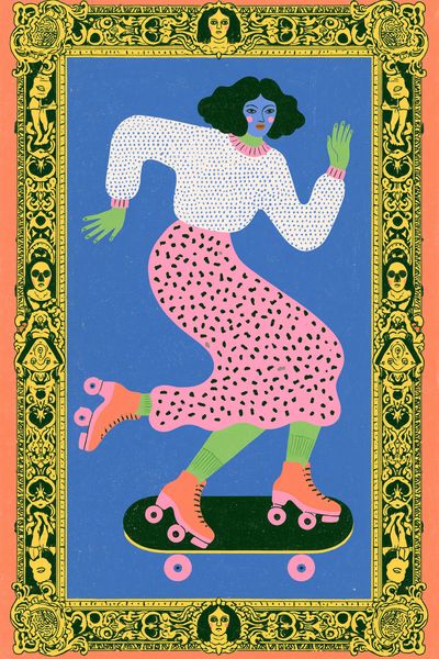 Skateboard Girl Illustration Poster.