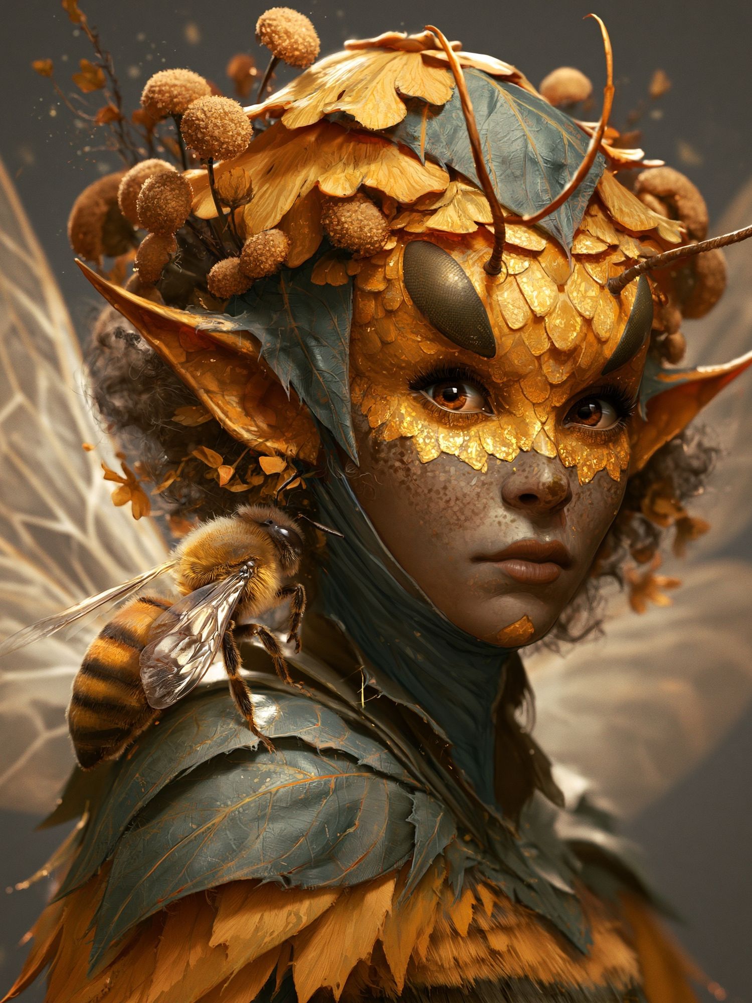 Bee Fairy Portrait Print. poster — illustration art