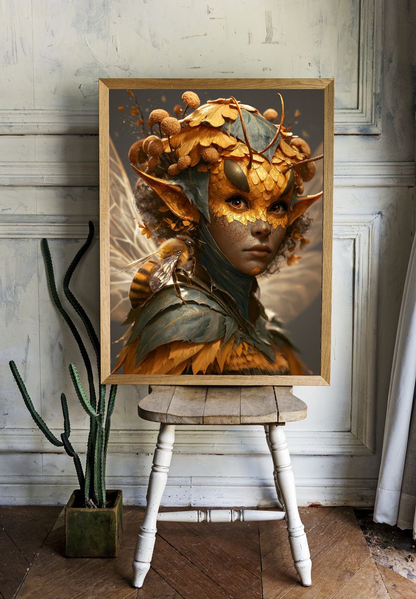 Bee Fairy Portrait Print. room preview