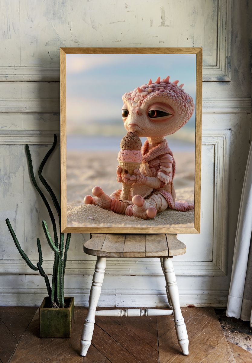 Cute Baby Dragon Ice Cream Poster. room preview