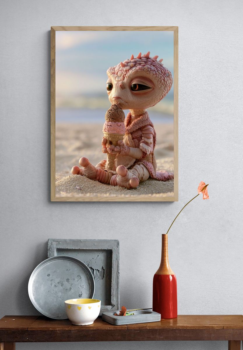 Cute Baby Dragon Ice Cream Poster. — room view 3
