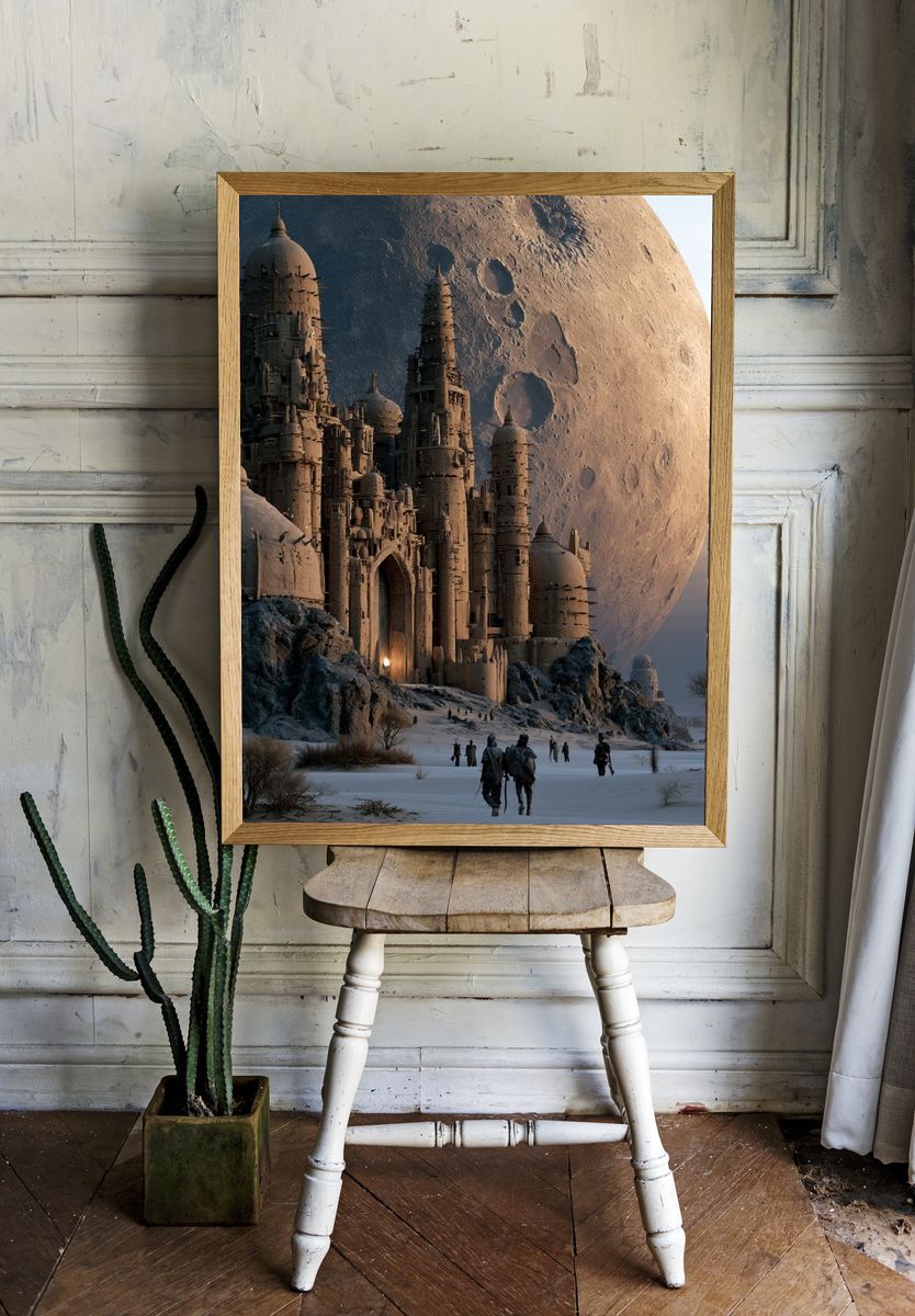 Moonlit Desert Citadel Sci-Fi Poster. — room view 1