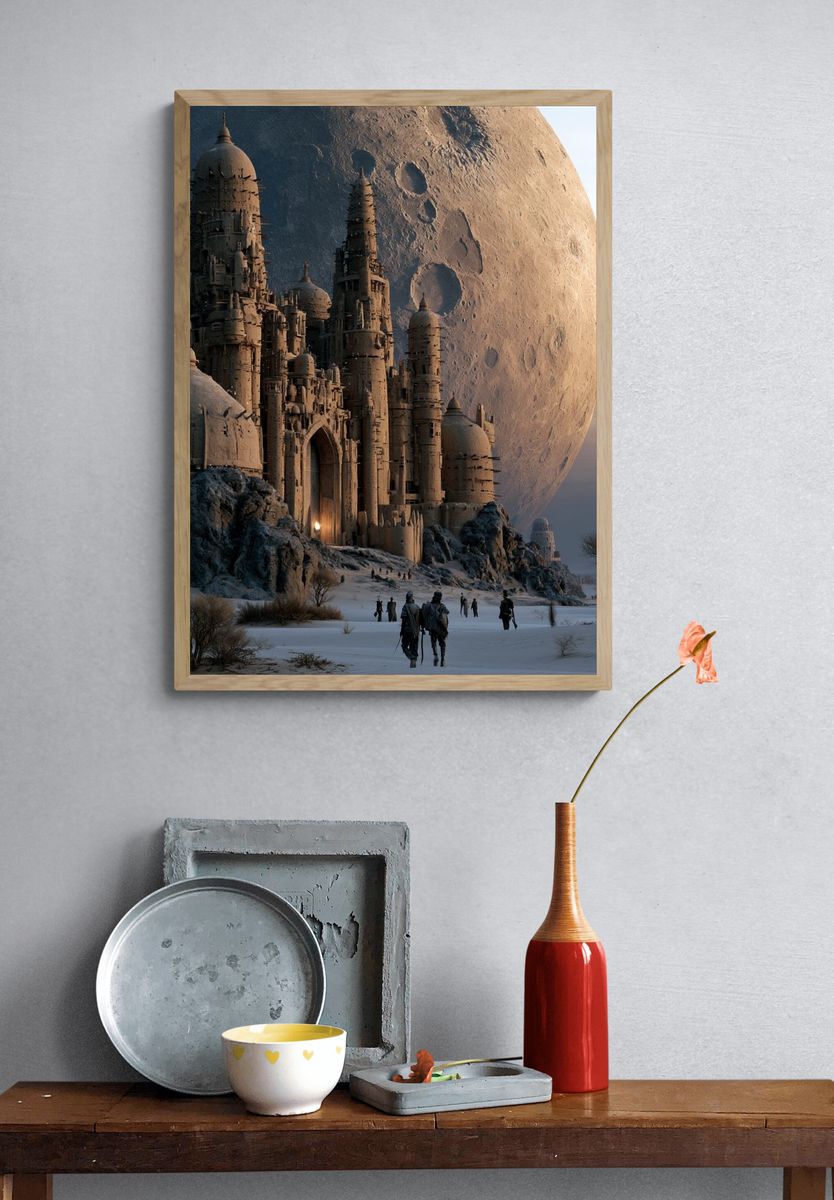 Moonlit Desert Citadel Sci-Fi Poster. — room view 3