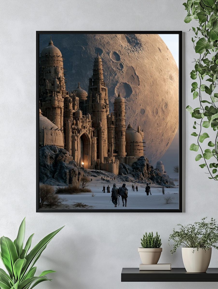 Moonlit Desert Citadel Sci-Fi Poster. — room view 4