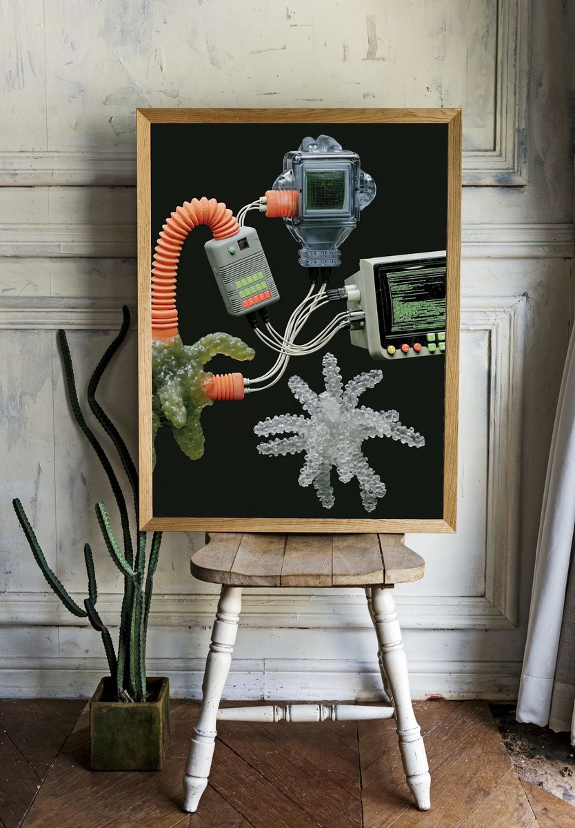 Retro Tech Assemblage Poster. room preview