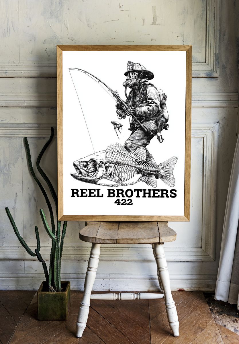 Reel Brothers Fishing Illustration Poster. — room view 1