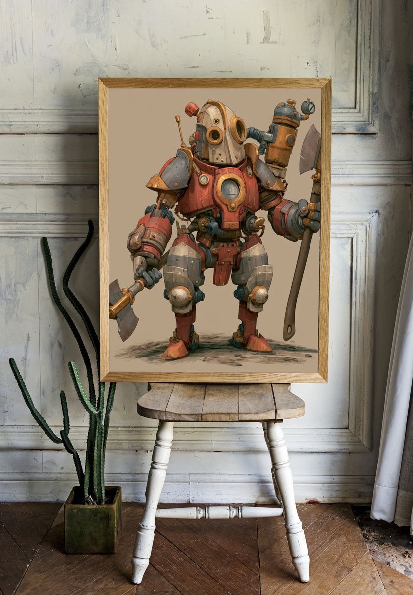 Steampunk Robot Warrior Poster. — room view 1