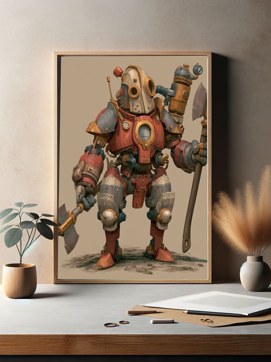 Steampunk Robot Warrior Poster. — room view 2