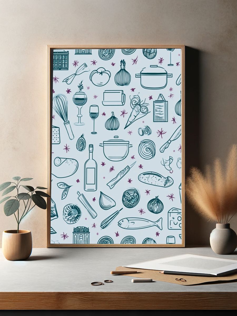 Kitchen Herbs and Utensils Illustration Print. — room view 2