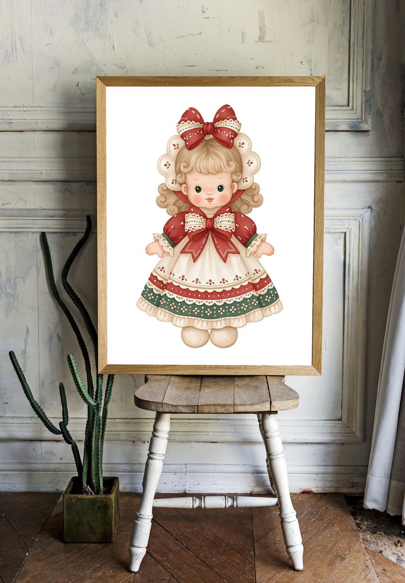 Christmas Doll Illustration Poster. — room view 1