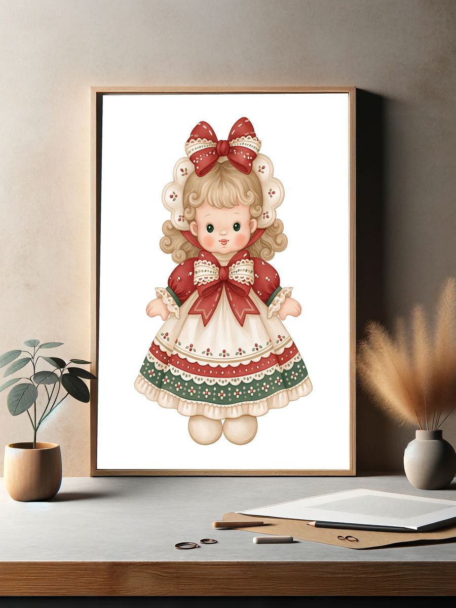Christmas Doll Illustration Poster. — room view 2