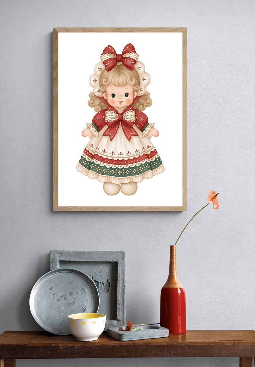 Christmas Doll Illustration Poster. — room view 3