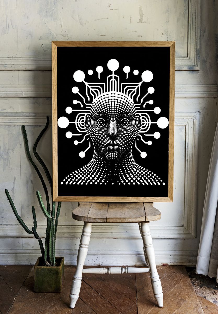 Futuristic Dot Portrait Print. room preview