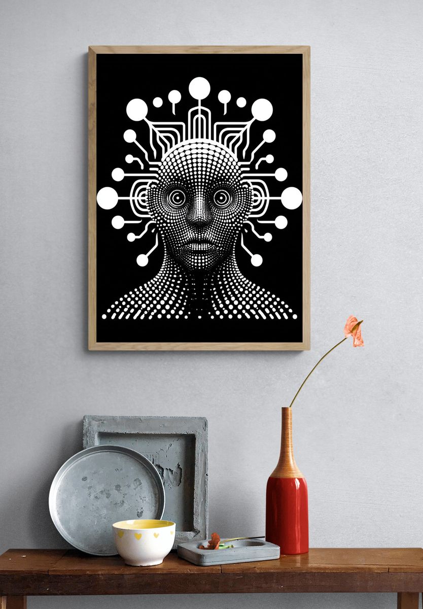 Futuristic Dot Portrait Print. — room view 3