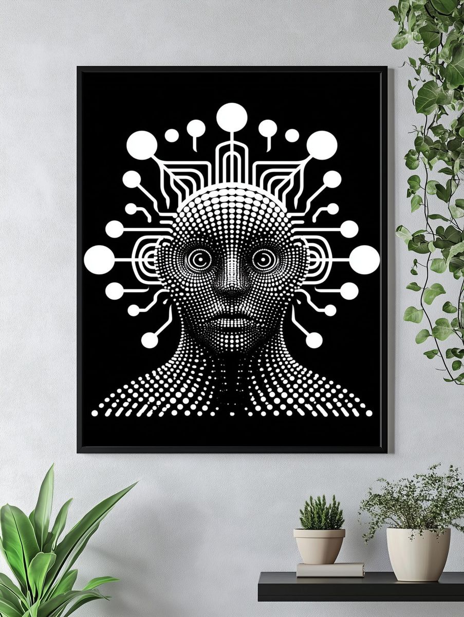 Futuristic Dot Portrait Print. — room view 4