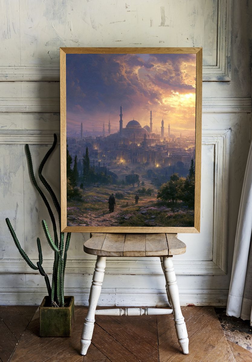 Sunset Cityscape Illustration Poster. room preview