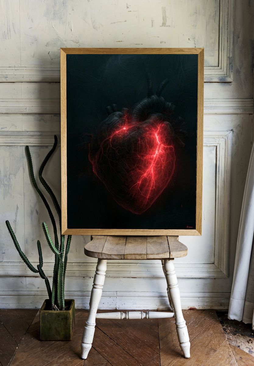 Glowing Anatomical Heart Illustration Poster. — room view 1