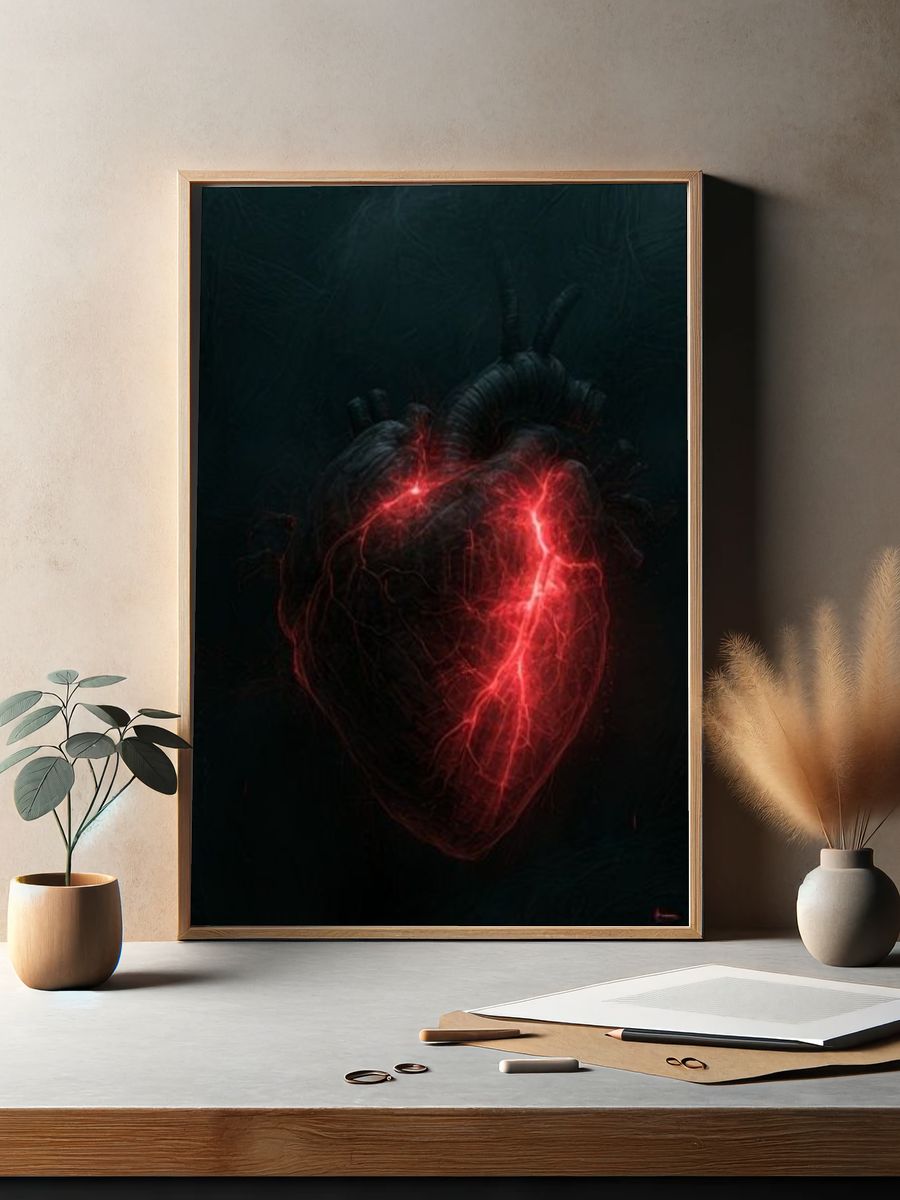 Glowing Anatomical Heart Illustration Poster. — room view 2