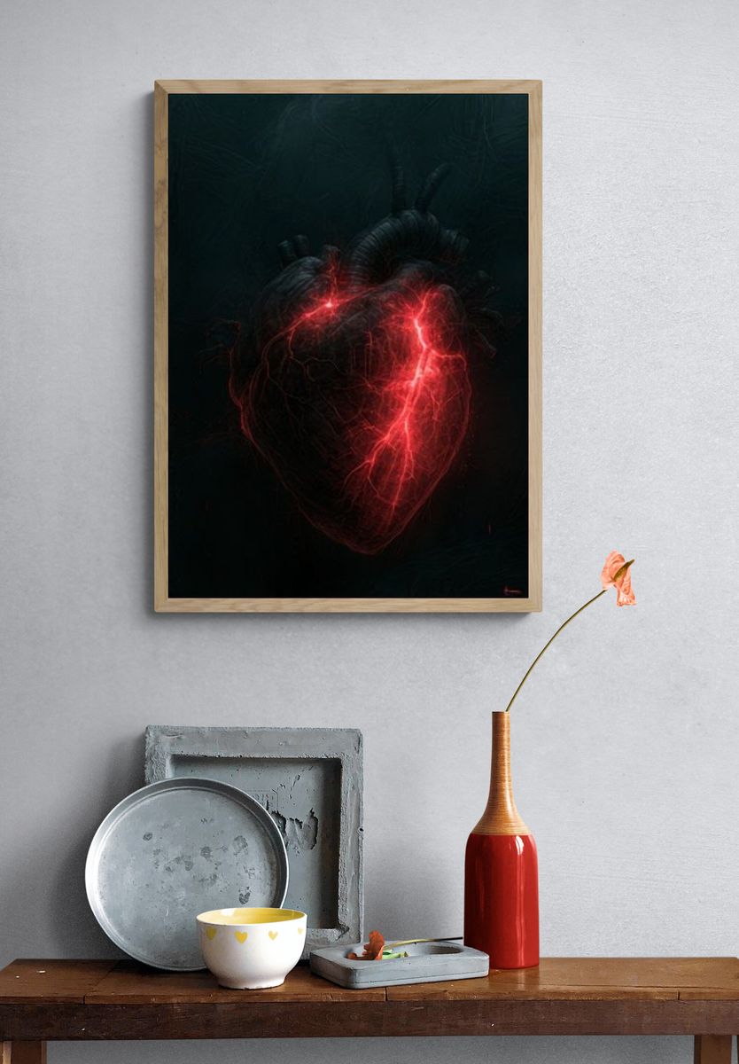 Glowing Anatomical Heart Illustration Poster. — room view 3