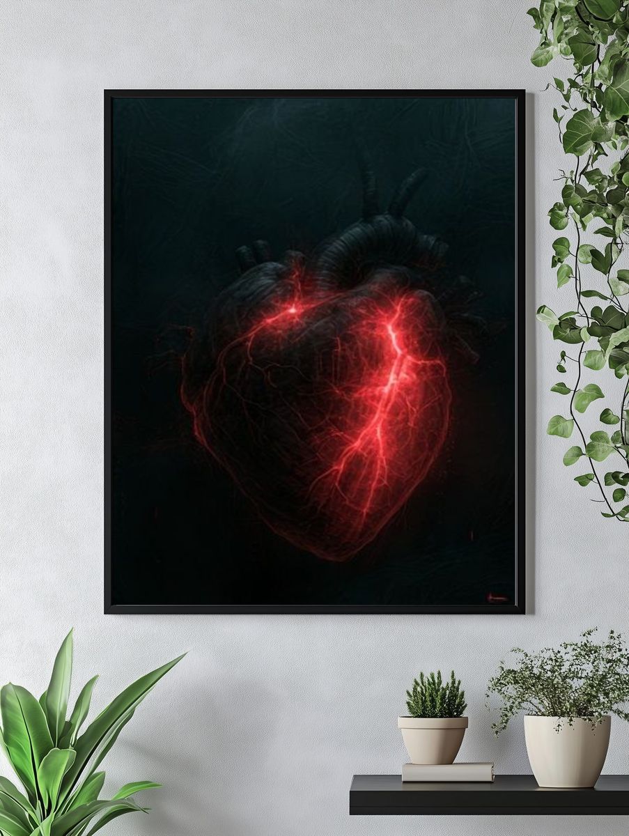 Glowing Anatomical Heart Illustration Poster. — room view 4