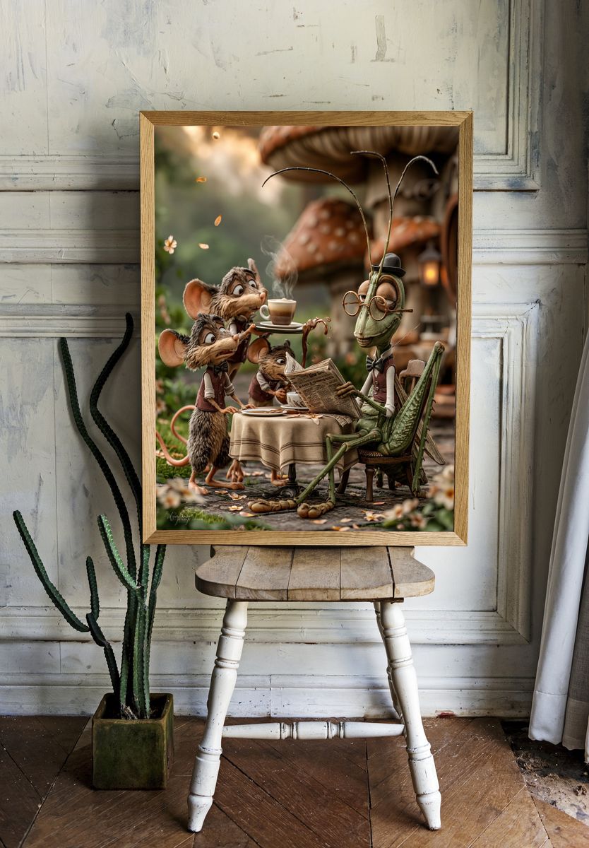 Whimsical Mouse Tea Party Illustration Poster. — room view 1