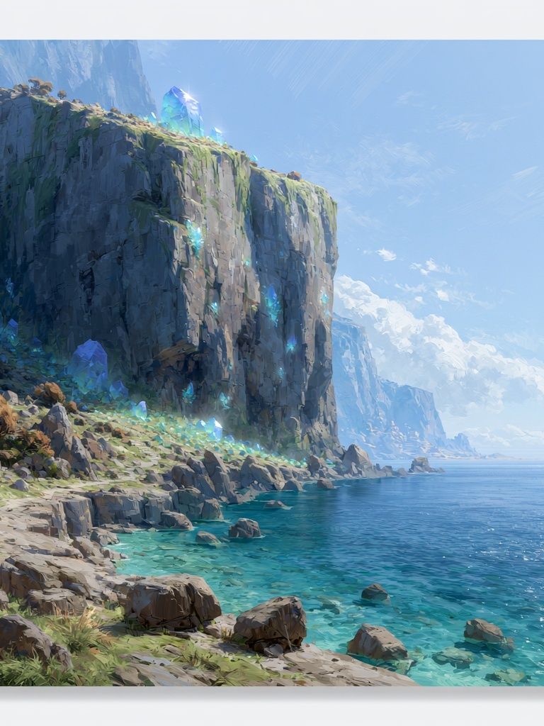 Crystal Cliff Coastline Illustration Poster. poster detail