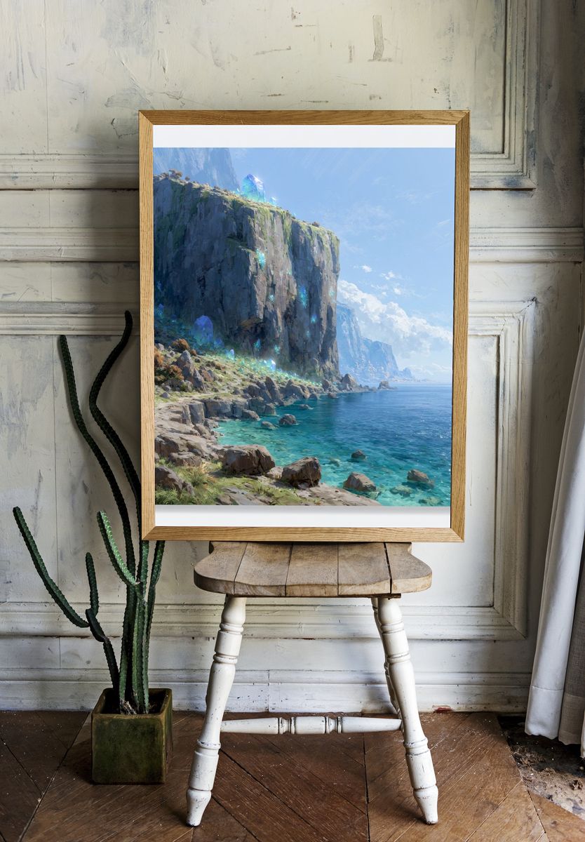 Crystal Cliff Coastline Illustration Poster. room preview