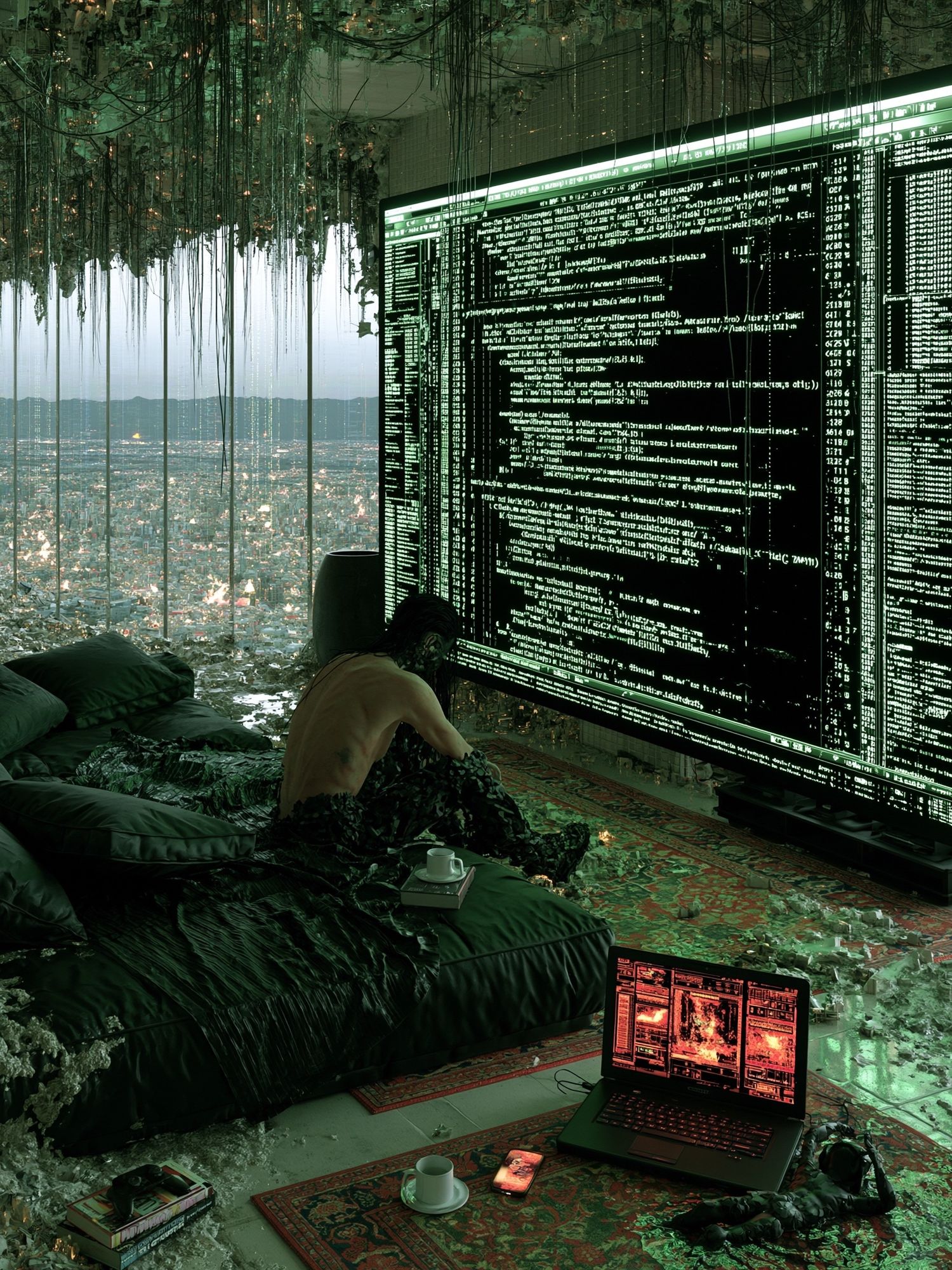 Cyberpunk Control Room Illustration Print. poster detail