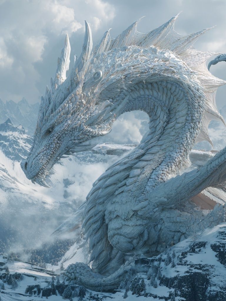 Ice Dragon Mountain Fantasy Print. poster — illustration art
