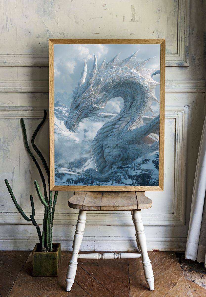 Ice Dragon Mountain Fantasy Print room preview
