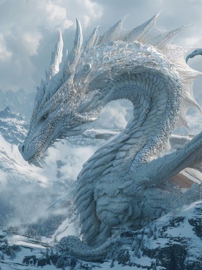 Ice Dragon Mountain Fantasy Print. poster