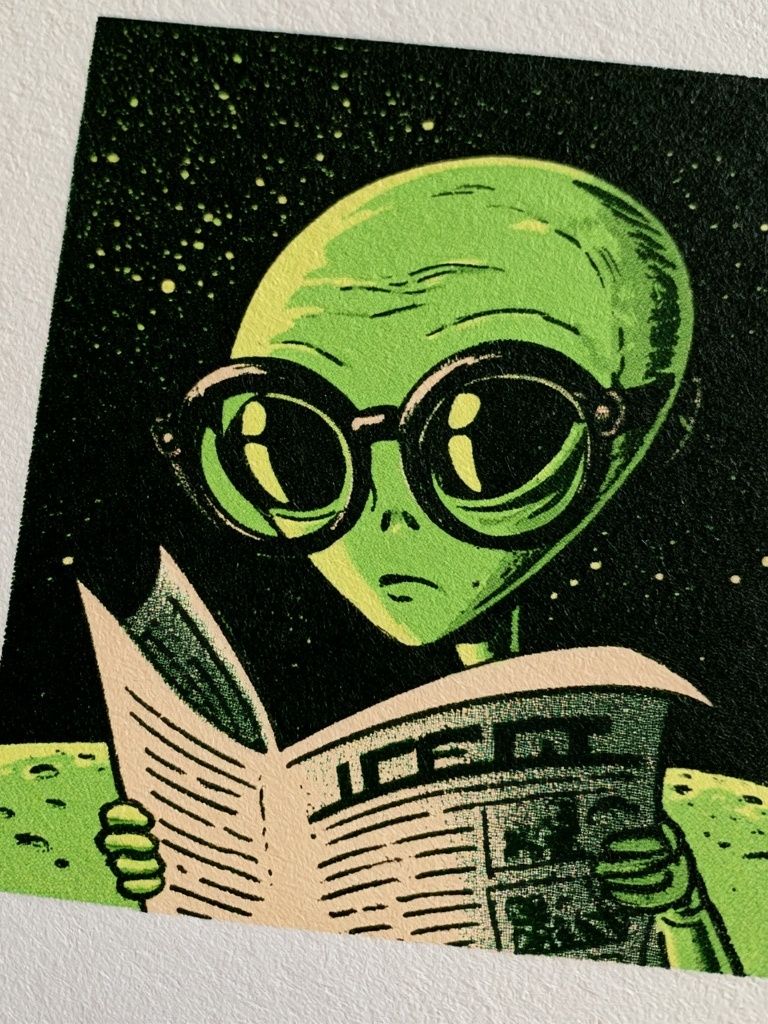 Reading Alien Illustration Poster. poster detail