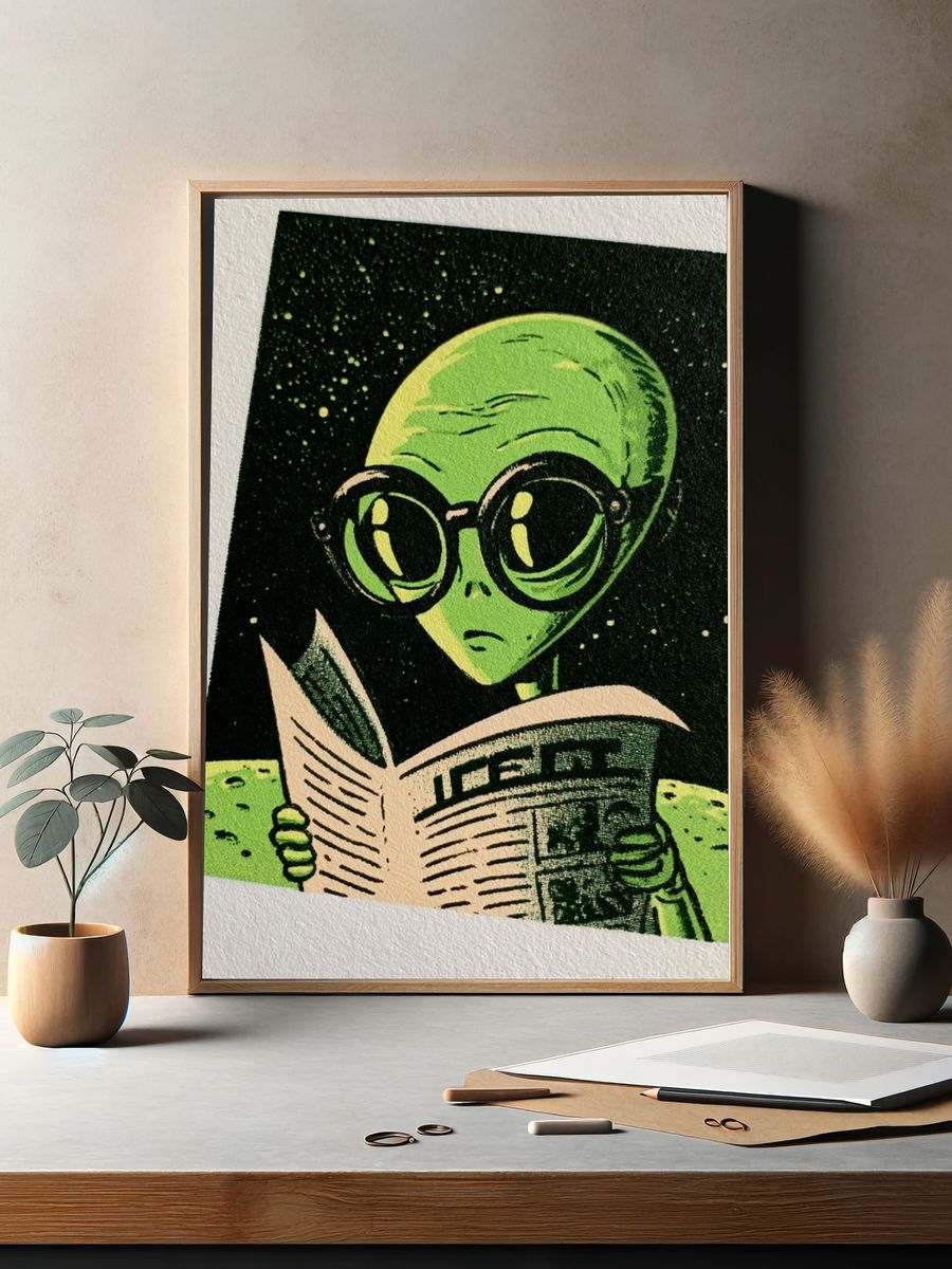 Reading Alien Illustration Poster. — room view 2
