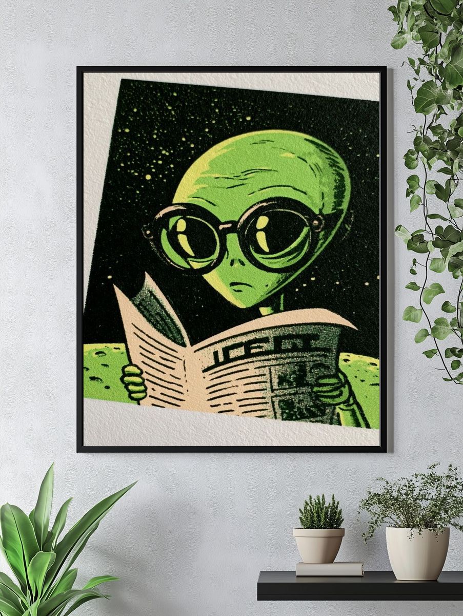 Reading Alien Illustration Poster. — room view 4