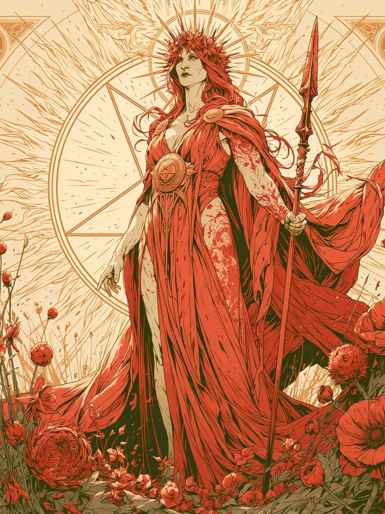 Red Goddess Floral Illustration Poster. poster — illustration art