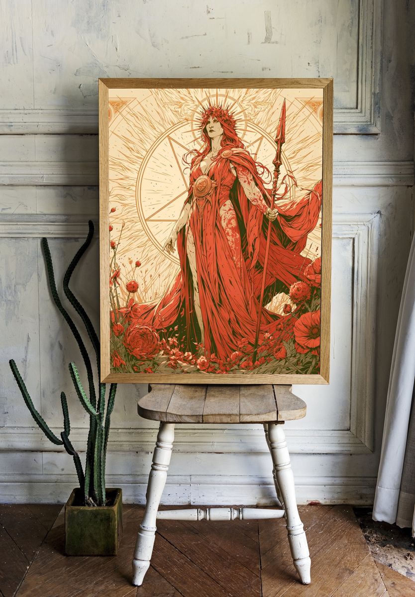 Red Goddess Floral Illustration Poster. — room view 1