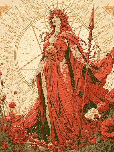 Red Goddess Floral Illustration Poster. poster